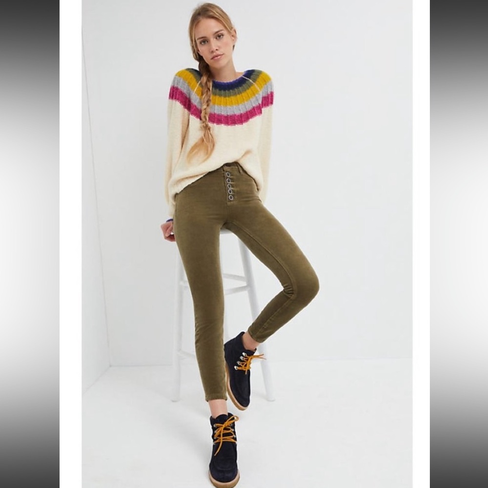 Anthropologie Pilcro & the Letterpress Olive Button Fly High Rise Corduroy Pants